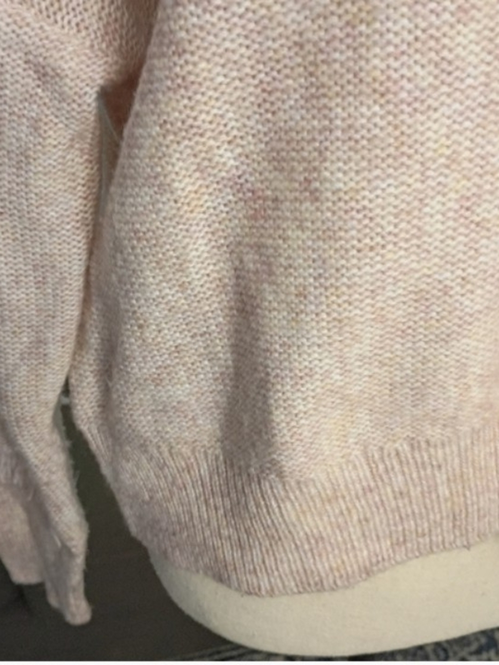 Cozy V-Neck Fringe Sleeve Sweater in Soft Blush Coquette, XL - Picture 5 of 7